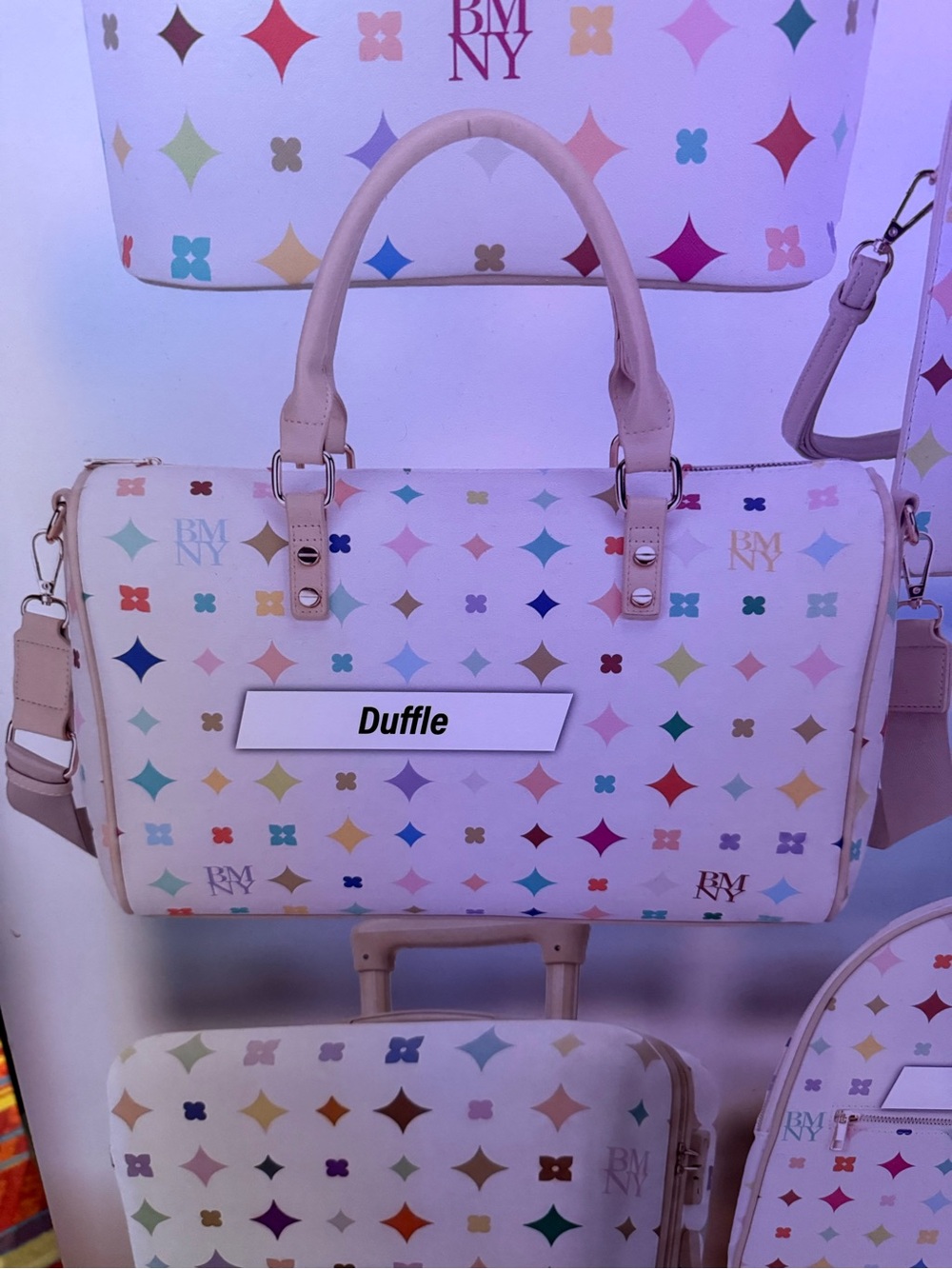 Badgley Mischka White Multicolor Star-Pattern Duffle Bag